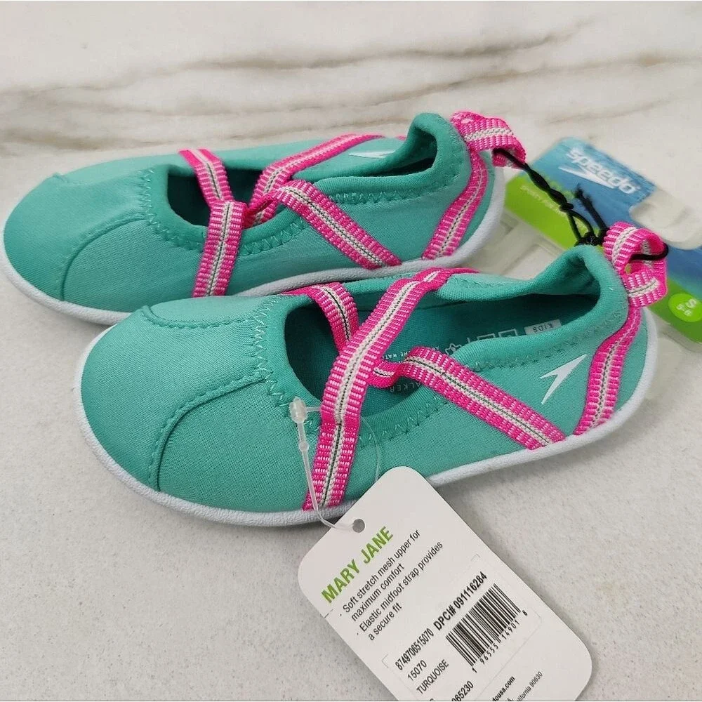 NWT Speedo Baby Toddler Girls Turquoise Pink Mary Jane Water Shoes, Sz S (5-6)